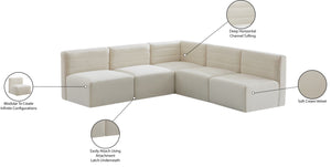 Quincy Velvet / Engineered Wood / Foam Contemporary Cream Velvet Modular Sectional - 95" W x 95" D x 30.5" H