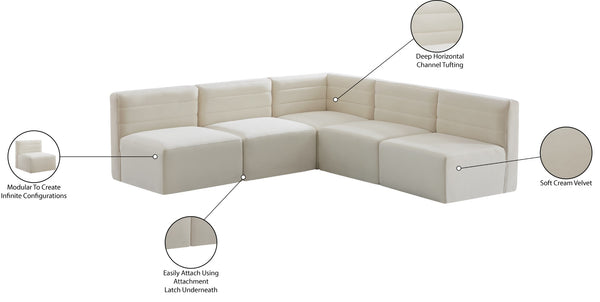 Quincy Velvet / Engineered Wood / Foam Contemporary Cream Velvet Modular Sectional - 95" W x 95" D x 30.5" H