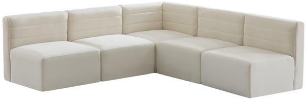 Quincy Velvet / Engineered Wood / Foam Contemporary Cream Velvet Modular Sectional - 95" W x 95" D x 30.5" H