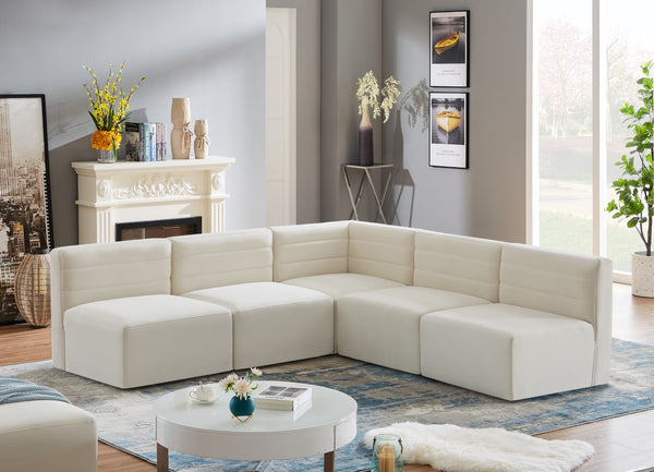 Quincy Velvet / Engineered Wood / Foam Contemporary Cream Velvet Modular Sectional - 95" W x 95" D x 30.5" H