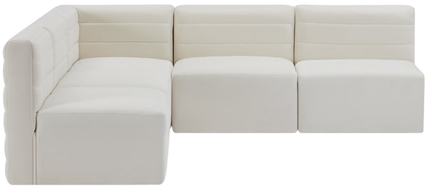Quincy Velvet / Engineered Wood / Foam Contemporary Cream Velvet Modular Sectional - 95" W x 95" D x 30.5" H