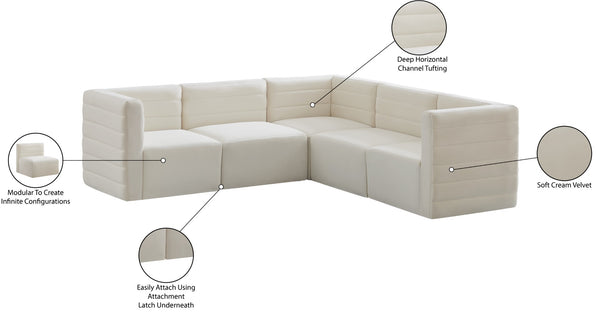 Quincy Velvet / Engineered Wood / Foam Contemporary Cream Velvet Modular Sectional - 95" W x 95" D x 30.5" H