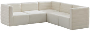 Quincy Velvet / Engineered Wood / Foam Contemporary Cream Velvet Modular Sectional - 95" W x 95" D x 30.5" H