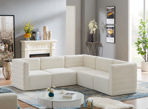 Quincy Velvet / Engineered Wood / Foam Contemporary Cream Velvet Modular Sectional - 95" W x 95" D x 30.5" H