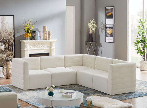 Quincy Velvet / Engineered Wood / Foam Contemporary Cream Velvet Modular Sectional - 95" W x 95" D x 30.5" H