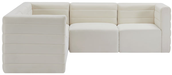Quincy Velvet / Engineered Wood / Foam Contemporary Cream Velvet Modular Sectional - 95" W x 95" D x 30.5" H