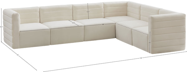 Quincy Velvet / Engineered Wood / Foam Contemporary Cream Velvet Modular Sectional - 126" W x 95" D x 30.5" H