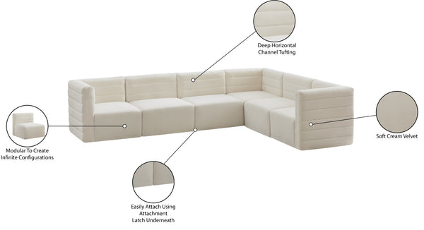 Quincy Velvet / Engineered Wood / Foam Contemporary Cream Velvet Modular Sectional - 126" W x 95" D x 30.5" H