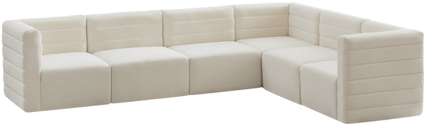 Quincy Velvet / Engineered Wood / Foam Contemporary Cream Velvet Modular Sectional - 126" W x 95" D x 30.5" H