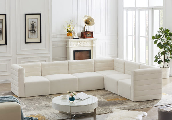 Quincy Velvet / Engineered Wood / Foam Contemporary Cream Velvet Modular Sectional - 126" W x 95" D x 30.5" H