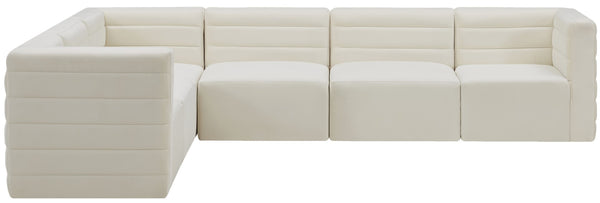 Quincy Velvet / Engineered Wood / Foam Contemporary Cream Velvet Modular Sectional - 126" W x 95" D x 30.5" H