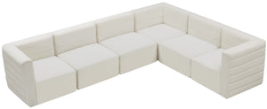 Quincy Velvet / Engineered Wood / Foam Contemporary Cream Velvet Modular Sectional - 126" W x 95" D x 30.5" H