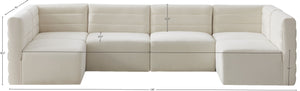 Quincy Velvet / Engineered Wood / Foam Contemporary Cream Velvet Modular Sectional - 126" W x 63" D x 30.5" H
