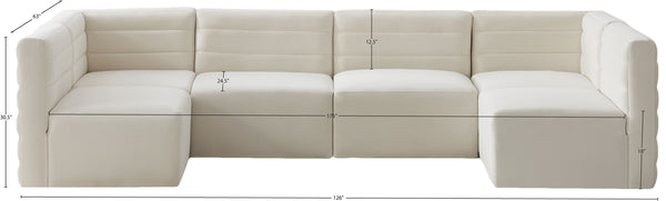 Quincy Velvet / Engineered Wood / Foam Contemporary Cream Velvet Modular Sectional - 126" W x 63" D x 30.5" H