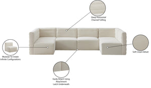 Quincy Velvet / Engineered Wood / Foam Contemporary Cream Velvet Modular Sectional - 126" W x 63" D x 30.5" H