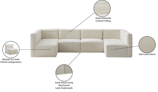Quincy Velvet / Engineered Wood / Foam Contemporary Cream Velvet Modular Sectional - 126" W x 63" D x 30.5" H