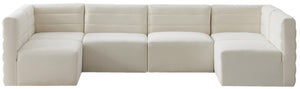 Quincy Velvet / Engineered Wood / Foam Contemporary Cream Velvet Modular Sectional - 126" W x 63" D x 30.5" H