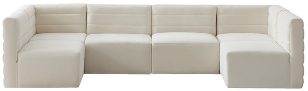 Quincy Velvet / Engineered Wood / Foam Contemporary Cream Velvet Modular Sectional - 126" W x 63" D x 30.5" H