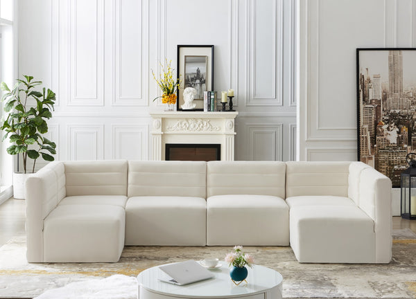 Quincy Velvet / Engineered Wood / Foam Contemporary Cream Velvet Modular Sectional - 126" W x 63" D x 30.5" H