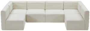 Quincy Velvet / Engineered Wood / Foam Contemporary Cream Velvet Modular Sectional - 126" W x 63" D x 30.5" H