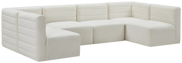 Quincy Velvet / Engineered Wood / Foam Contemporary Cream Velvet Modular Sectional - 126" W x 63" D x 30.5" H