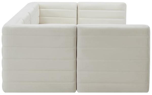 Quincy Velvet / Engineered Wood / Foam Contemporary Cream Velvet Modular Sectional - 126" W x 63" D x 30.5" H