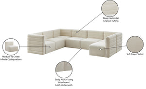 Quincy Velvet / Engineered Wood / Foam Contemporary Cream Velvet Modular Sectional - 126" W x 95" D x 30.5" H
