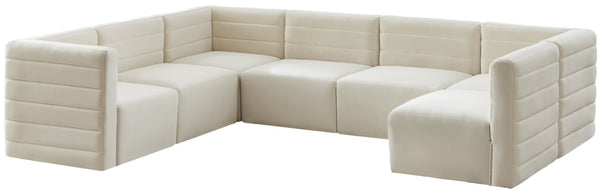 Quincy Velvet / Engineered Wood / Foam Contemporary Cream Velvet Modular Sectional - 126" W x 95" D x 30.5" H