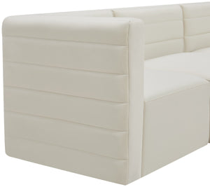 Quincy Velvet / Engineered Wood / Foam Contemporary Cream Velvet Modular Sectional - 126" W x 95" D x 30.5" H