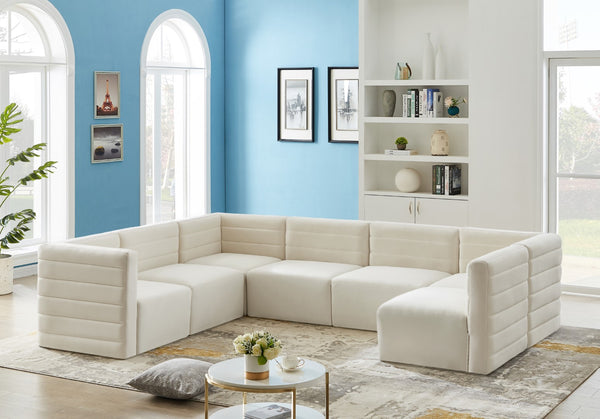 Quincy Velvet / Engineered Wood / Foam Contemporary Cream Velvet Modular Sectional - 126" W x 95" D x 30.5" H
