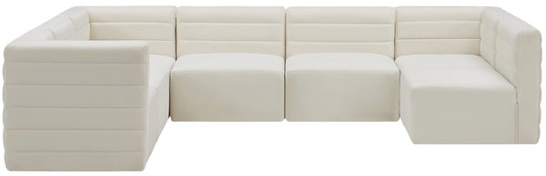 Quincy Velvet / Engineered Wood / Foam Contemporary Cream Velvet Modular Sectional - 126" W x 95" D x 30.5" H
