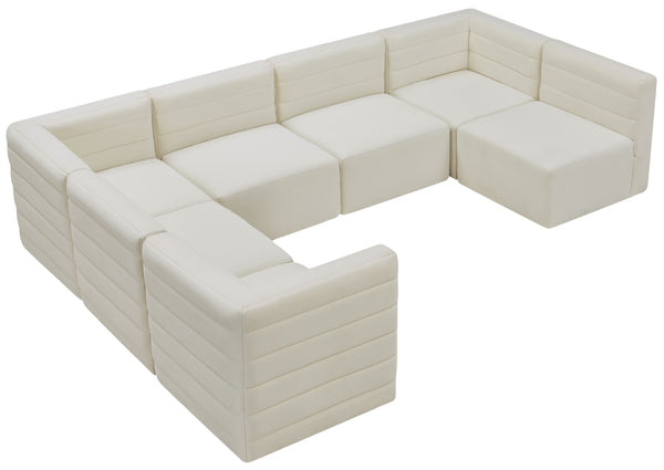 Quincy Velvet / Engineered Wood / Foam Contemporary Cream Velvet Modular Sectional - 126" W x 95" D x 30.5" H