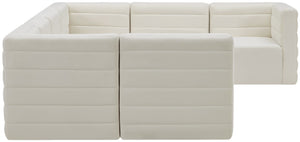 Quincy Velvet / Engineered Wood / Foam Contemporary Cream Velvet Modular Sectional - 126" W x 95" D x 30.5" H