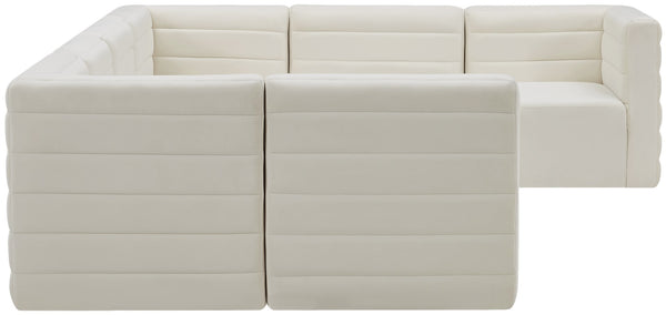 Quincy Velvet / Engineered Wood / Foam Contemporary Cream Velvet Modular Sectional - 126" W x 95" D x 30.5" H