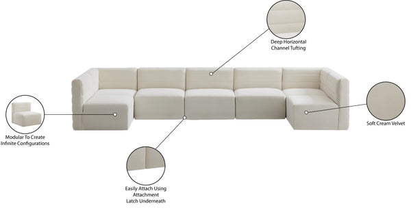 Quincy Velvet / Engineered Wood / Foam Contemporary Cream Velvet Modular Sectional - 157.5" W x 95" D x 30.5" H