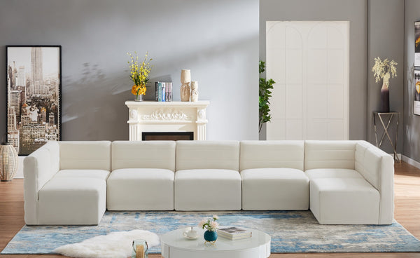 Quincy Velvet / Engineered Wood / Foam Contemporary Cream Velvet Modular Sectional - 157.5" W x 95" D x 30.5" H