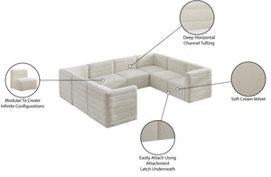 Quincy Velvet / Engineered Wood / Foam Contemporary Cream Velvet Modular Sectional - 126" W x 95" D x 30.5" H