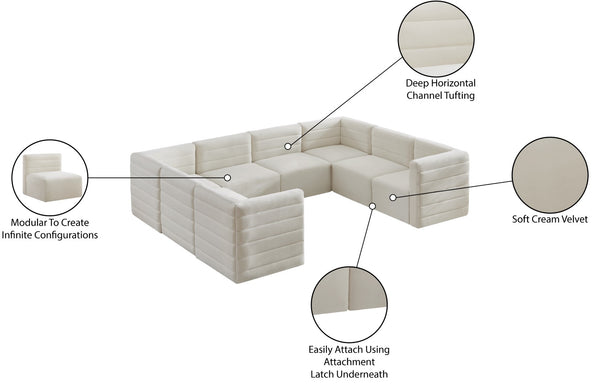 Quincy Velvet / Engineered Wood / Foam Contemporary Cream Velvet Modular Sectional - 126" W x 95" D x 30.5" H