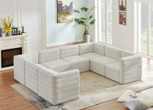 Quincy Velvet / Engineered Wood / Foam Contemporary Cream Velvet Modular Sectional - 126" W x 95" D x 30.5" H
