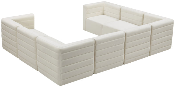 Quincy Velvet / Engineered Wood / Foam Contemporary Cream Velvet Modular Sectional - 126" W x 95" D x 30.5" H