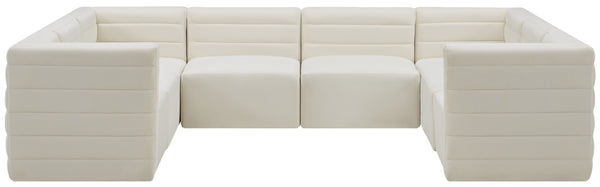 Quincy Velvet / Engineered Wood / Foam Contemporary Cream Velvet Modular Sectional - 126" W x 95" D x 30.5" H