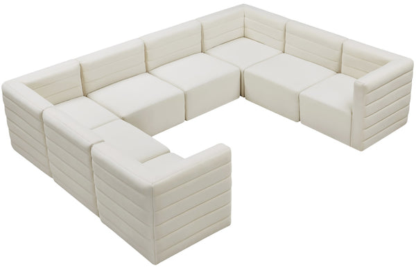 Quincy Velvet / Engineered Wood / Foam Contemporary Cream Velvet Modular Sectional - 126" W x 95" D x 30.5" H