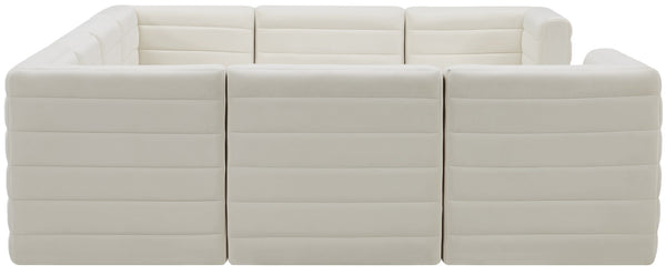 Quincy Velvet / Engineered Wood / Foam Contemporary Cream Velvet Modular Sectional - 126" W x 95" D x 30.5" H
