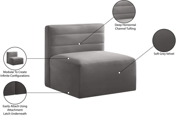 Quincy Velvet / Engineered Wood / Foam Contemporary Grey Velvet Modular Armless Chair - 31.5" W x 31.5" D x 30.5" H