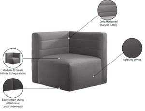 Quincy Velvet / Engineered Wood / Foam Contemporary Grey Velvet Modular Corner Chair - 31.5" W x 31.5" D x 30.5" H