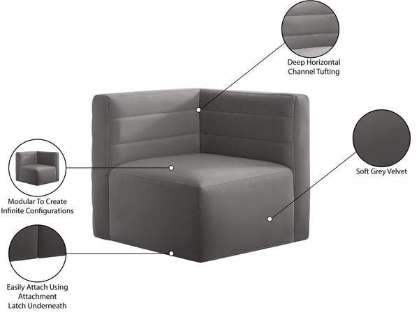 Quincy Velvet / Engineered Wood / Foam Contemporary Grey Velvet Modular Corner Chair - 31.5" W x 31.5" D x 30.5" H