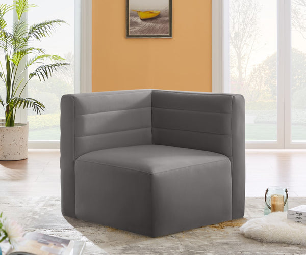 Quincy Velvet / Engineered Wood / Foam Contemporary Grey Velvet Modular Corner Chair - 31.5" W x 31.5" D x 30.5" H