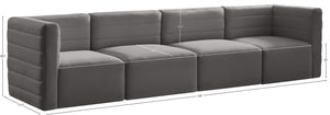 Quincy Velvet / Engineered Wood / Foam Contemporary Grey Velvet Modular Sofa - 126" W x 31.5" D x 30.5" H