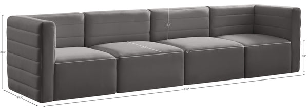 Quincy Velvet / Engineered Wood / Foam Contemporary Grey Velvet Modular Sofa - 126" W x 31.5" D x 30.5" H