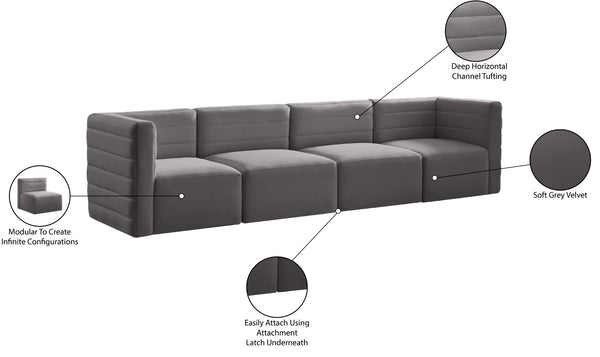 Quincy Velvet / Engineered Wood / Foam Contemporary Grey Velvet Modular Sofa - 126" W x 31.5" D x 30.5" H